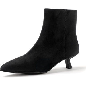 image:imageIDIFU IN2 Ankle Boots for Women Low Short Kitten Heel Booties Detachable Metal Strap Zipper Closed Pointed Toe Fall Ladies Bride Wedding Booties Comfortable Cute Trendy Stylish Fashion Dressy BootsBlack Suede