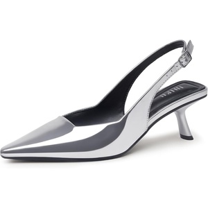 image:imageIDIFU IN2 Closed Toe Slingback Pointed Toe Short Womens Pumps Kitten Low Heels Work Business Pumps ShoesSilver 01