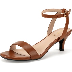 image:imageIDIFU IN2 Kitten Heels for Women Low Open Toe Ankle Strap Heeled Sandals Wedding Bridal Evening Prom Party Dress Shoes Womens HeelsNew Brown Pu