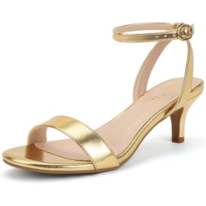 image:imageIDIFU IN2 Kitten Heels for Women Low Open Toe Ankle Strap Heeled Sandals Wedding Bridal Evening Prom Party Dress Shoes Womens HeelsNew Gold Pu