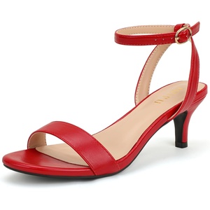 image:imageIDIFU IN2 Kitten Heels for Women Low Open Toe Ankle Strap Heeled Sandals Wedding Bridal Evening Prom Party Dress Shoes Womens HeelsNew Red Pu