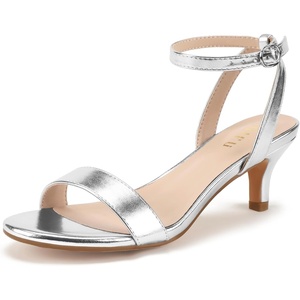 image:imageIDIFU IN2 Kitten Heels for Women Low Open Toe Ankle Strap Heeled Sandals Wedding Bridal Evening Prom Party Dress Shoes Womens HeelsNew Silver Pu
