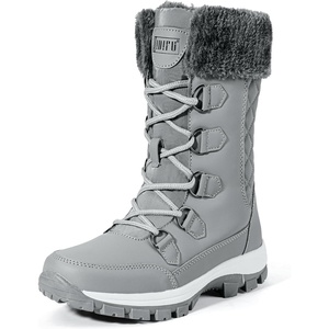image:imageIDIFU IN2 Womens Snow Boots Winter Boots for Women Waterproof Comfortable Warm Insulated NonSlip Outdoor Boots Fashion Casual Hiking Walking Lightweight Lace Up Faux Fur Lined MidCalf BootiesGrey