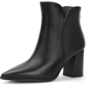 image:imageIDIFU IN3 Ankle Boots for Women Chunky Block Short Heel Boot Comfortable Classic Pointed Toe Dress Booties Casual Dressy Fashion Side V Cutout with Zipper Fall BootsBlack Pu