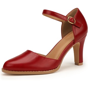 image:imageIDIFU IN3 Closed Toe Chunky High Heels Comfortable Dress Shoes for Women Pumps Vintage Heels Dressy Wedding Prom Bridal Party Work Office Business DOrsay Pumps ShoesNl Red Pu