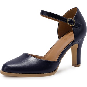 image:imageIDIFU IN3 Closed Toe Chunky High Heels Comfortable Dress Shoes for Women Pumps Vintage Heels Dressy Wedding Prom Bridal Party Work Office Business DOrsay Pumps ShoesNavy Blue Pu