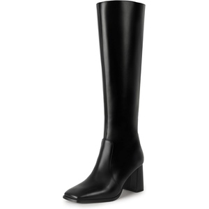 image:imageIDIFU IN3 Knee High Boots for Women Square Toe GoGo Chunky High Heeled Tall Long Fall Boot with Side Zipper Dress Comfortable Fashion Pull On Small Thick Heel BootsNew Fashion Black Pu