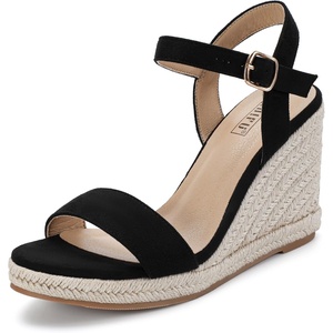 image:imageIDIFU IN4 Espadrille Wedge Sandals for Women Open Toe Ankle Strap Platform Wedges Heels Causal Summer Wedge Shoes Comfortable Espadrilles WedgesBlack Suede