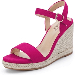 image:imageIDIFU IN4 Espadrille Wedge Sandals for Women Open Toe Ankle Strap Platform Wedges Heels Causal Summer Wedge Shoes Comfortable Espadrilles WedgesHot Pink Suede