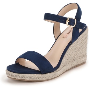 image:imageIDIFU IN4 Espadrille Wedge Sandals for Women Open Toe Ankle Strap Platform Wedges Heels Causal Summer Wedge Shoes Comfortable Espadrilles WedgesNavy Blue Suede