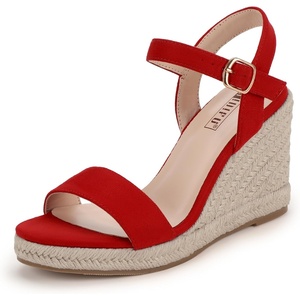image:imageIDIFU IN4 Espadrille Wedge Sandals for Women Open Toe Ankle Strap Platform Wedges Heels Causal Summer Wedge Shoes Comfortable Espadrilles WedgesRed Suede