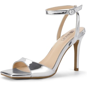 image:imageIDIFU IN4 High Stiletto Heels Square Peep Open Toe Strappy Heeled Sandals Wedding Bridal Prom Party Evening Dress Shoes for Women Comfortable Dressy Cute Sexy Ankle Strap HeelsSilver Patent