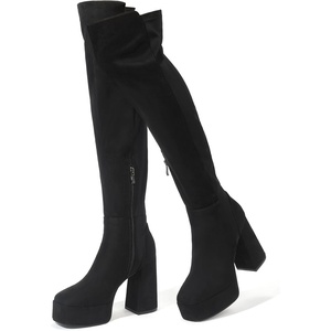 image:imageIDIFU IN4 Womens Thigh High Boots Over The Knee Stretch Platform Chunky Block Heel Side Zip Fashion Long BootsBlack Suede