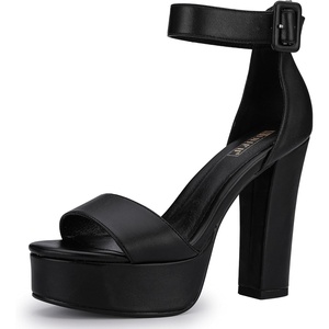 image:imageIDIFU IN5 Sabrina Platform Block Chunky High Heels Ankle Strap Heeled Sandals Sexy Wedding Party Dress Shoes for Women Open Toe HeelsBlack Pu