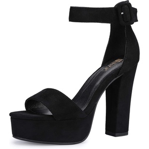 image:imageIDIFU IN5 Sabrina Platform Block Chunky High Heels Ankle Strap Heeled Sandals Sexy Wedding Party Dress Shoes for Women Open Toe HeelsBlack Suede