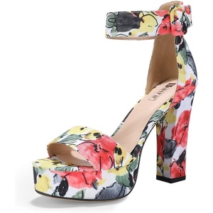 image:imageIDIFU IN5 Sabrina Platform Block Chunky High Heels Ankle Strap Heeled Sandals Sexy Wedding Party Dress Shoes for Women Open Toe HeelsFloral Yellow