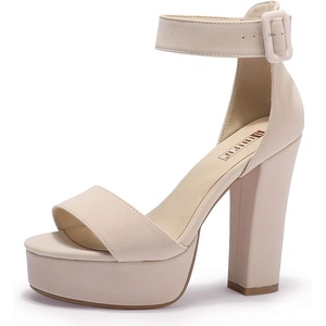 image:imageIDIFU IN5 Sabrina Platform Block Chunky High Heels Ankle Strap Heeled Sandals Sexy Wedding Party Dress Shoes for Women Open Toe HeelsNude Nubuck