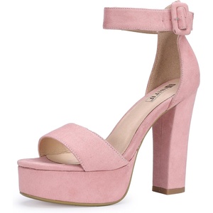image:imageIDIFU IN5 Sabrina Platform Block Chunky High Heels Ankle Strap Heeled Sandals Sexy Wedding Party Dress Shoes for Women Open Toe HeelsPink Suede