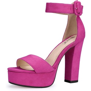 image:imageIDIFU IN5 Sabrina Platform Block Chunky High Heels Ankle Strap Heeled Sandals Sexy Wedding Party Dress Shoes for Women Open Toe HeelsRose Red Suede