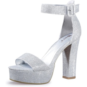 image:imageIDIFU IN5 Sabrina Platform Block Chunky High Heels Ankle Strap Heeled Sandals Sexy Wedding Party Dress Shoes for Women Open Toe HeelsSilver Glitter