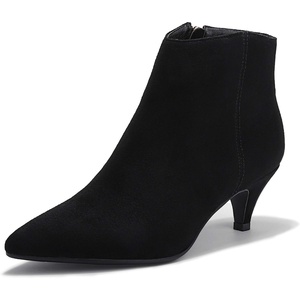 image:imageIDIFU Women Booties Low Kitten Heel Ankle Boots Pointed Toe Short Boots Dress Sexy ShoesBlack Suede