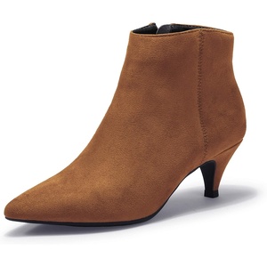 image:imageIDIFU Women Booties Low Kitten Heel Ankle Boots Pointed Toe Short Boots Dress Sexy ShoesBrown Suede
