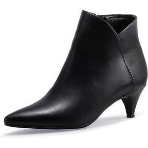 image:imageIDIFU Women Booties Low Kitten Heel Ankle Boots Pointed Toe Short Boots Dress Sexy ShoesV Black Pu
