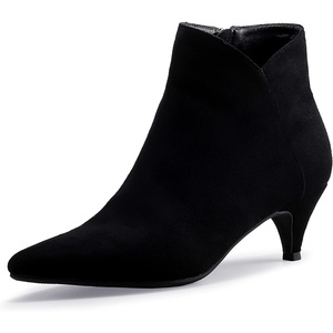 image:imageIDIFU Women Booties Low Kitten Heel Ankle Boots Pointed Toe Short Boots Dress Sexy ShoesV Black Suede