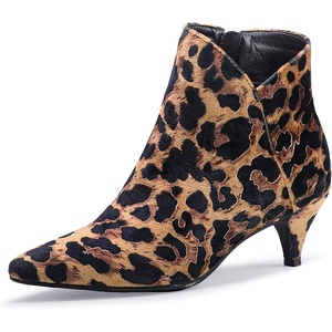 image:imageIDIFU Women Booties Low Kitten Heel Ankle Boots Pointed Toe Short Boots Dress Sexy ShoesV Leopard Suede