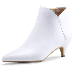 image:imageIDIFU Women Booties Low Kitten Heel Ankle Boots Pointed Toe Short Boots Dress Sexy ShoesV White Pu