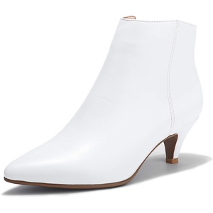 image:imageIDIFU Women Booties Low Kitten Heel Ankle Boots Pointed Toe Short Boots Dress Sexy ShoesWhite Pu
