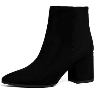 image:imageIDIFU Women Dress Ankle Boot with Low Chunky Heel Pointed Toe Side Zipper Bootie Shoe for Women Office Business Date WeddingBlack Suede