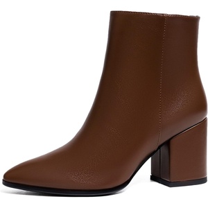 image:imageIDIFU Women Dress Ankle Boot with Low Chunky Heel Pointed Toe Side Zipper Bootie Shoe for Women Office Business Date WeddingDark Brown Pu