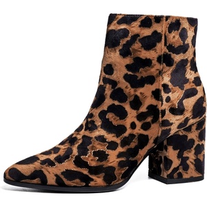 image:imageIDIFU Women Dress Ankle Boot with Low Chunky Heel Pointed Toe Side Zipper Bootie Shoe for Women Office Business Date WeddingLeopard Suede