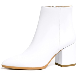 image:imageIDIFU Women Dress Ankle Boot with Low Chunky Heel Pointed Toe Side Zipper Bootie Shoe for Women Office Business Date WeddingWhite Pu