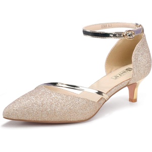 image:imageIDIFU Women IN2 Maxine Low Kitten Heels Dress Pumps Wedding Evening Formal Elegant Closed Toe Shoes for Women BrideGold Shiny