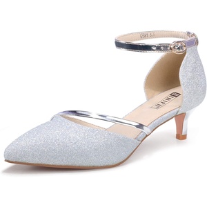 image:imageIDIFU Women IN2 Maxine Low Kitten Heels Dress Pumps Wedding Evening Formal Elegant Closed Toe Shoes for Women BrideSilver Shiny
