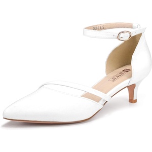 image:imageIDIFU Women IN2 Maxine Low Kitten Heels Dress Pumps Wedding Evening Formal Elegant Closed Toe Shoes for Women BrideWhite Pu