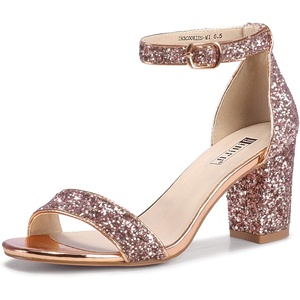 image:imageIDIFU Womens 3 Inch Heel Sandals for WomenRose Gold Glitter