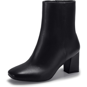 image:imageIDIFU Womens Aliza Fashion Square Toe Short Boots Side Zipper Low Block Heel Ankle BootiesBlack Pu