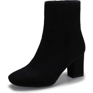 image:imageIDIFU Womens Aliza Fashion Square Toe Short Boots Side Zipper Low Block Heel Ankle BootiesBlack Suede