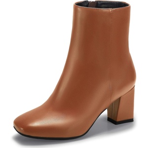 image:imageIDIFU Womens Aliza Fashion Square Toe Short Boots Side Zipper Low Block Heel Ankle BootiesBrown Pu