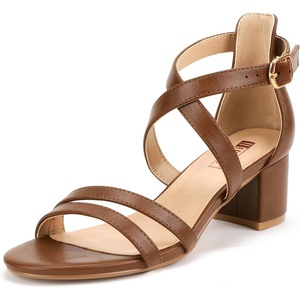 image:imageIDIFU Womens Block Low Chunky Heel Strappy Sandals Open Toe Ankle Strap Dress Wedding Evening Shoe for Women BridalBrown Pu
