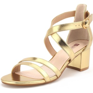 image:imageIDIFU Womens Block Low Chunky Heel Strappy Sandals Open Toe Ankle Strap Dress Wedding Evening Shoe for Women BridalGold Pu
