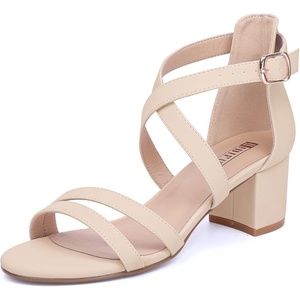 image:imageIDIFU Womens Block Low Chunky Heel Strappy Sandals Open Toe Ankle Strap Dress Wedding Evening Shoe for Women BridalNude Nubuck