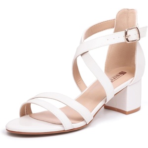 image:imageIDIFU Womens Block Low Chunky Heel Strappy Sandals Open Toe Ankle Strap Dress Wedding Evening Shoe for Women BridalWhite Pu