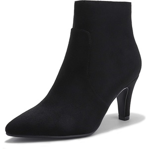 image:imageIDIFU Womens CLARAZ Pointed Toe High Heel Ankle Booties Zipper Buckle Strap Short BootsBlack Suede