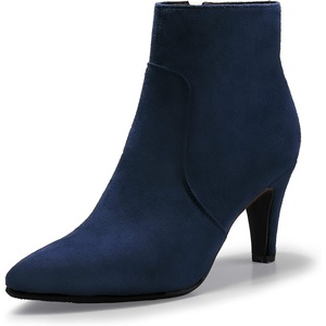 image:imageIDIFU Womens CLARAZ Pointed Toe High Heel Ankle Booties Zipper Buckle Strap Short BootsBlue Suede