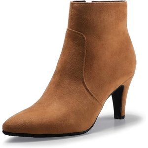 image:imageIDIFU Womens CLARAZ Pointed Toe High Heel Ankle Booties Zipper Buckle Strap Short BootsBrown Suede