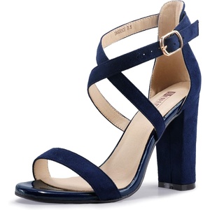 image:imageIDIFU Womens Chunky High Heel Sandal Strappy Open Toe Ankle Strap Dress Shoes for Women Bridesmaid Ladies in Wedding Bridal Evening Homecoming PromBlue Suede